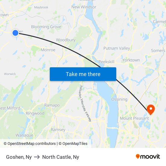 Goshen, Ny to North Castle, Ny map