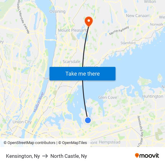 Kensington, Ny to North Castle, Ny map