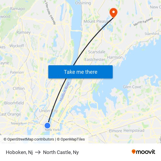 Hoboken, Nj to North Castle, Ny map