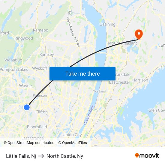 Little Falls, Nj to North Castle, Ny map