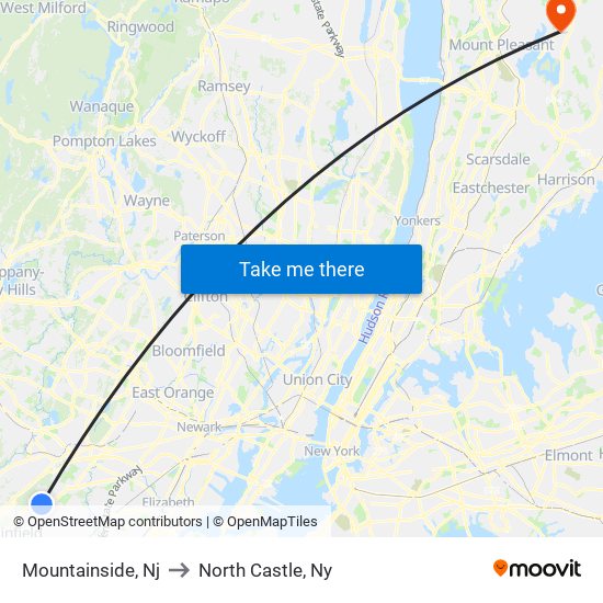 Mountainside, Nj to North Castle, Ny map