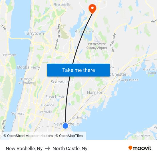 New Rochelle, Ny to North Castle, Ny map