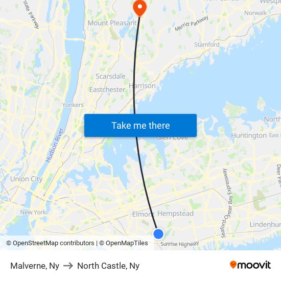 Malverne, Ny to North Castle, Ny map