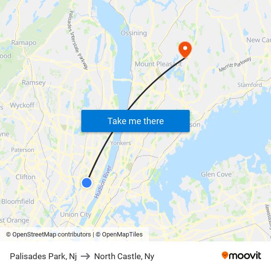 Palisades Park, Nj to North Castle, Ny map