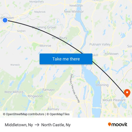 Middletown, Ny to North Castle, Ny map