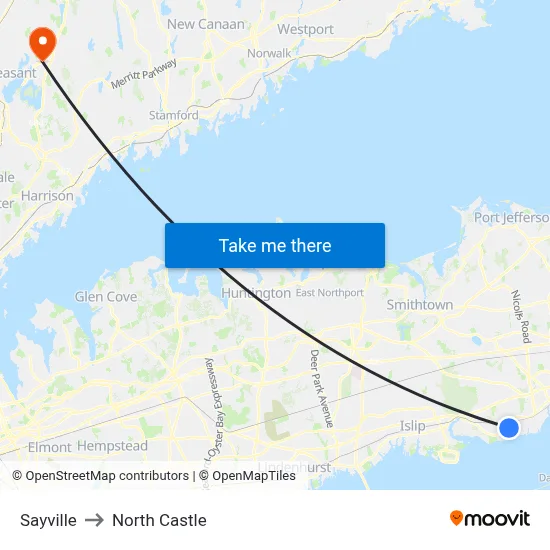 Sayville to North Castle map