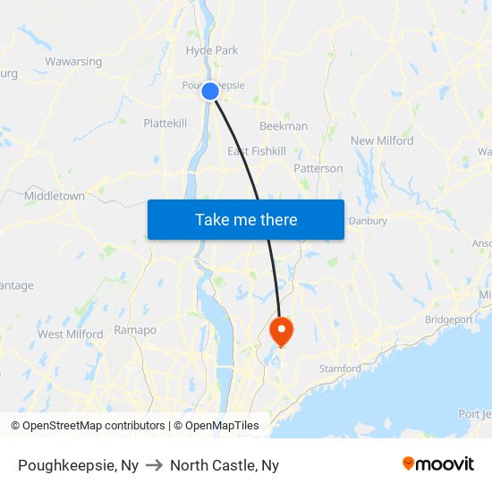 Poughkeepsie, Ny to North Castle, Ny map