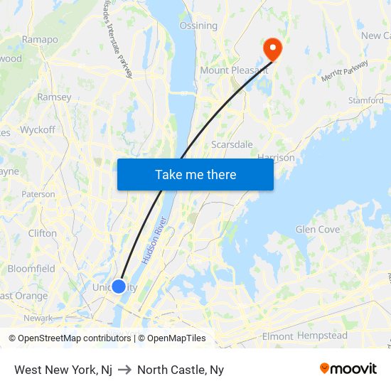 West New York, Nj to North Castle, Ny map