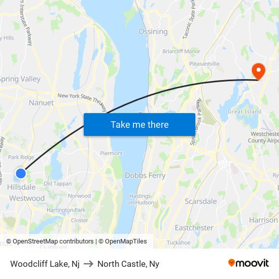 Woodcliff Lake, Nj to North Castle, Ny map