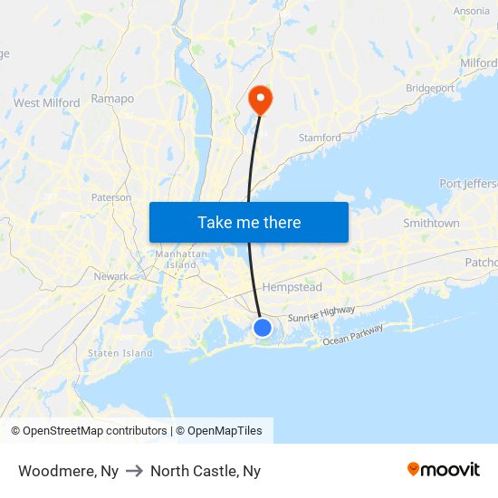 Woodmere, Ny to North Castle, Ny map