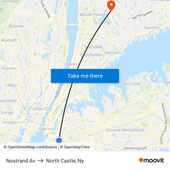 Nostrand Av to North Castle, Ny map