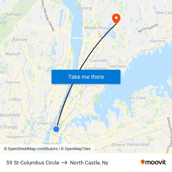 59 St-Columbus Circle to North Castle, Ny map