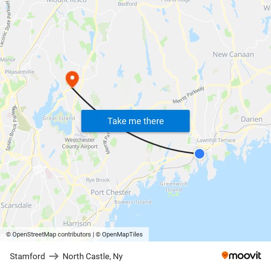 Stamford to North Castle, Ny map