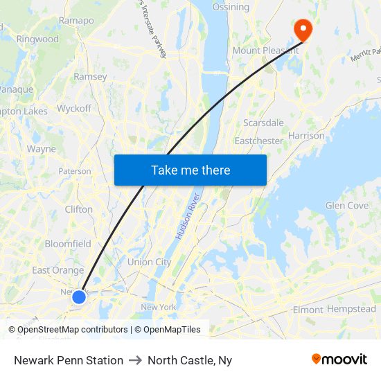 Newark Penn Station to North Castle, Ny map