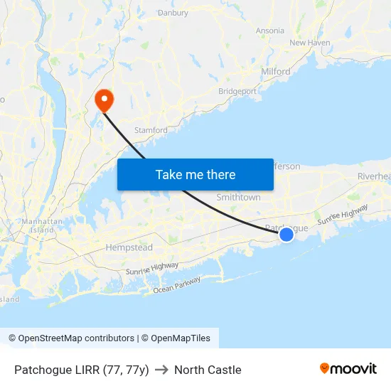 Patchogue LIRR (77, 77y) to North Castle map