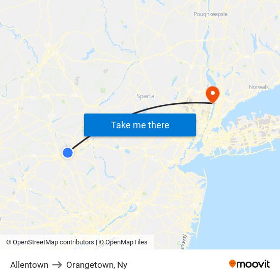 Allentown to Orangetown, Ny map