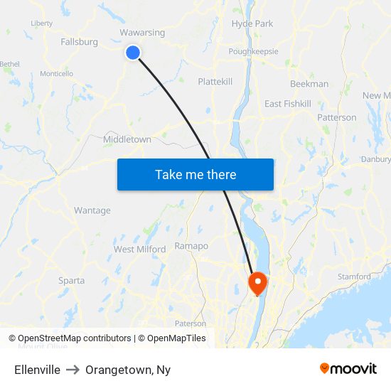 Ellenville to Orangetown, Ny map