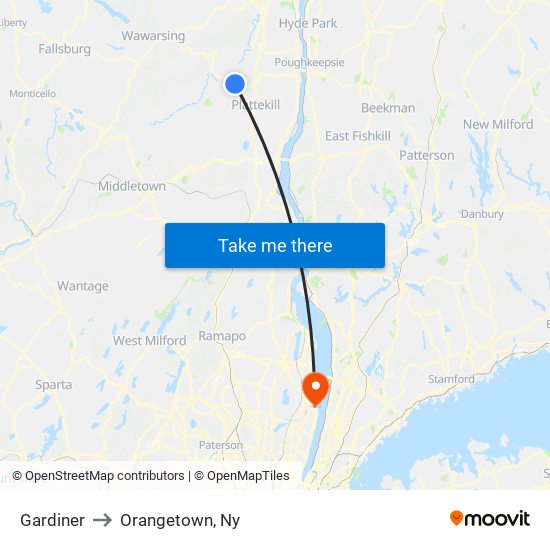 Gardiner to Orangetown, Ny map