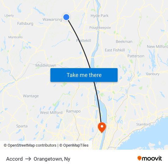 Accord to Orangetown, Ny map