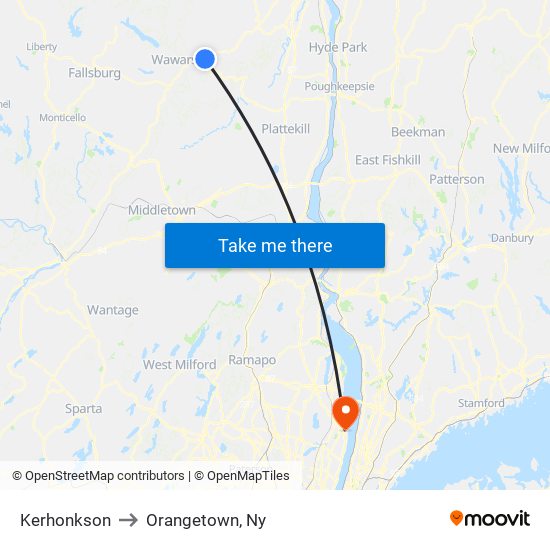 Kerhonkson to Orangetown, Ny map
