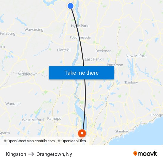 Kingston to Orangetown, Ny map