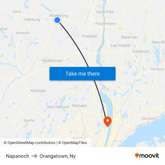Napanoch to Orangetown, Ny map