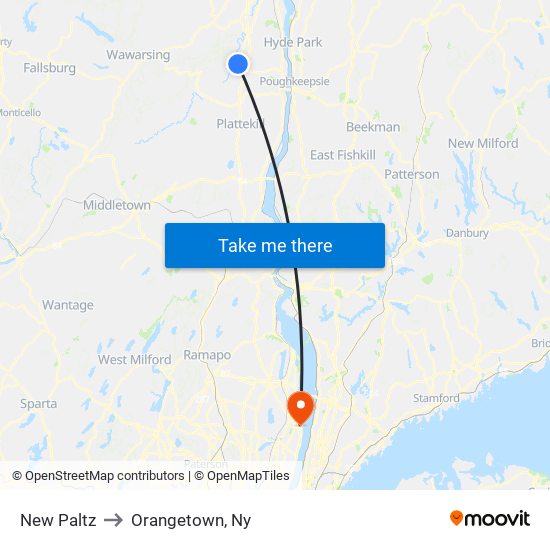 New Paltz to Orangetown, Ny map