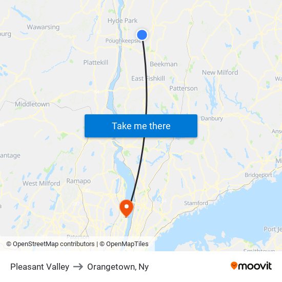 Pleasant Valley to Orangetown, Ny map