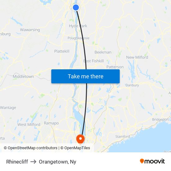 Rhinecliff to Orangetown, Ny map