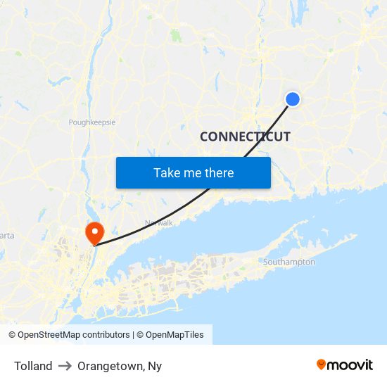 Tolland to Orangetown, Ny map