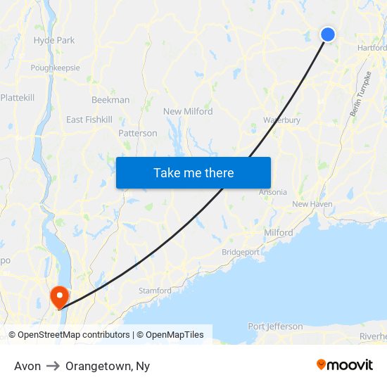 Avon to Orangetown, Ny map