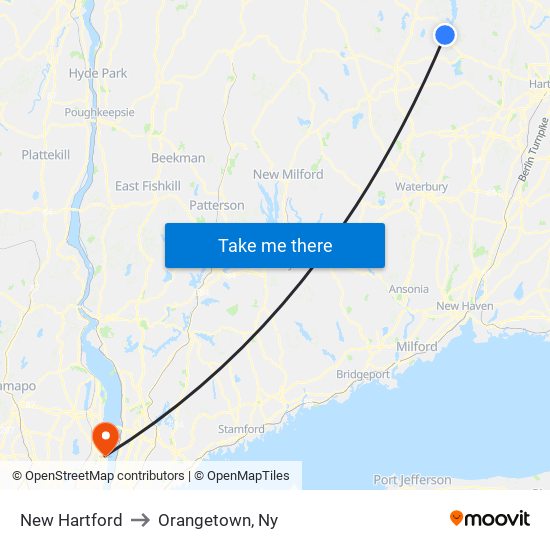 New Hartford to Orangetown, Ny map