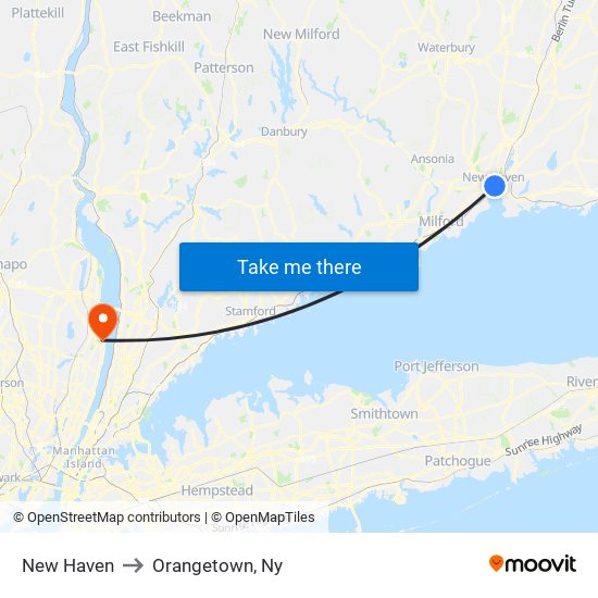 New Haven to Orangetown, Ny map