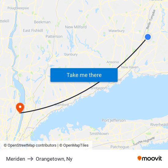 Meriden to Orangetown, Ny map