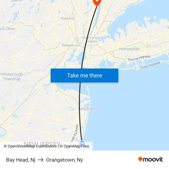 Bay Head, Nj to Orangetown, Ny map