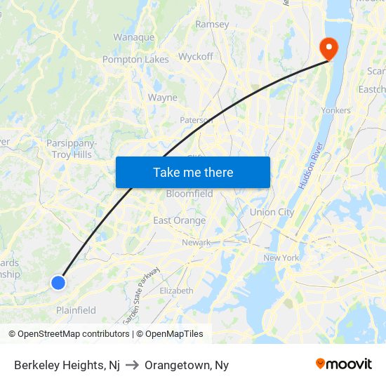 Berkeley Heights, Nj to Orangetown, Ny map