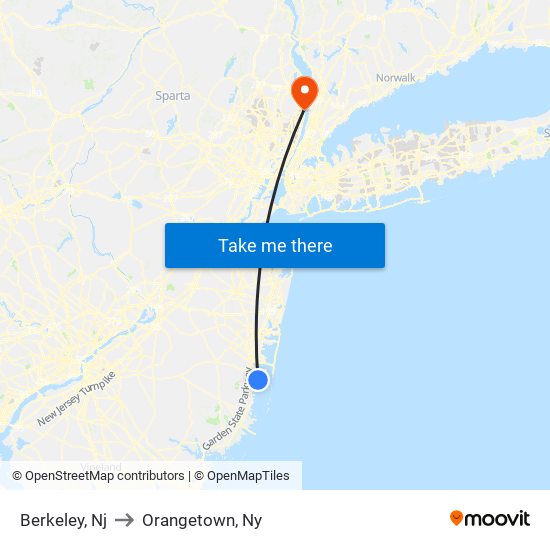 Berkeley, Nj to Orangetown, Ny map