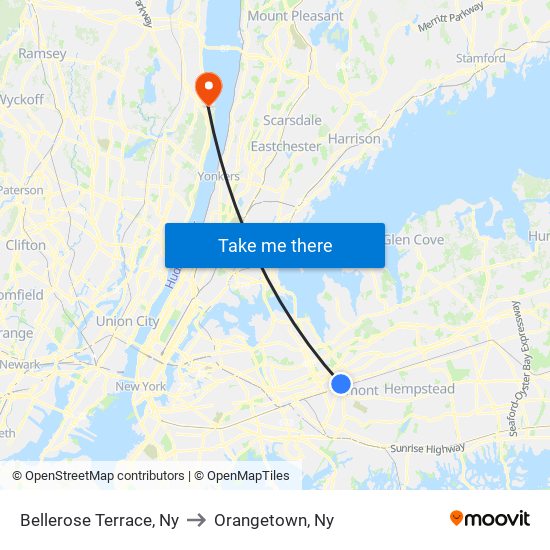 Bellerose Terrace, Ny to Orangetown, Ny map