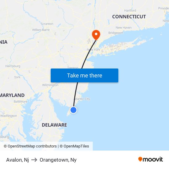 Avalon, Nj to Orangetown, Ny map