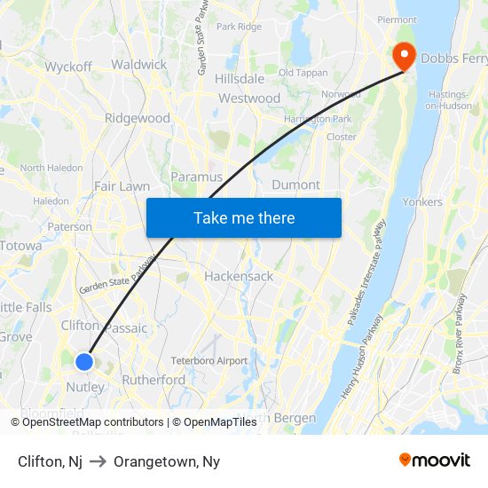 Clifton, Nj to Orangetown, Ny map