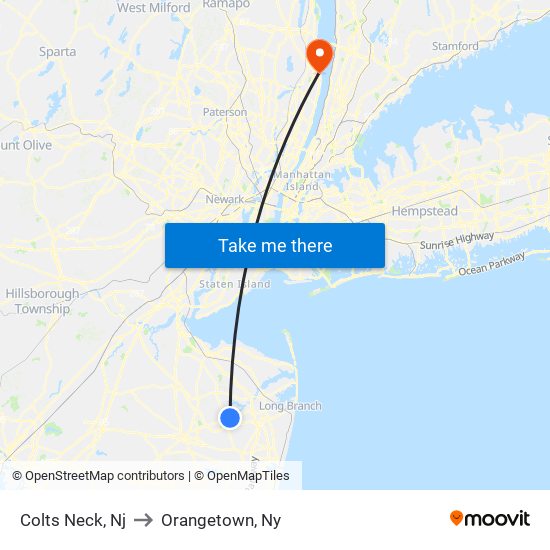 Colts Neck, Nj to Orangetown, Ny map