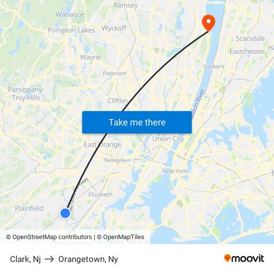 Clark, Nj to Orangetown, Ny map