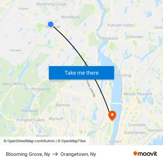 Blooming Grove, Ny to Orangetown, Ny map