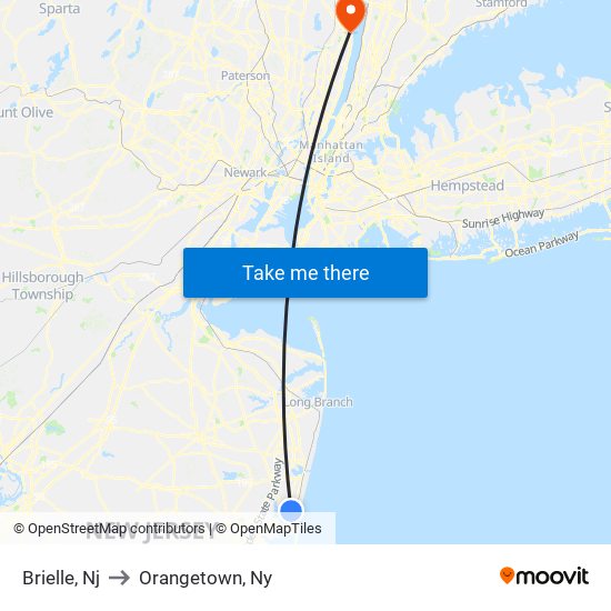 Brielle, Nj to Orangetown, Ny map