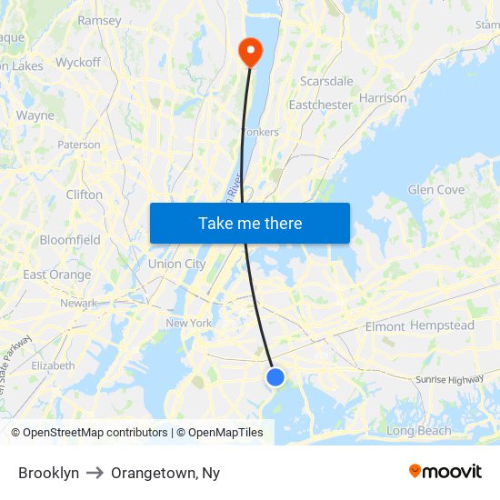 Brooklyn to Orangetown, Ny map
