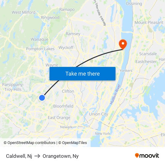 Caldwell, Nj to Orangetown, Ny map