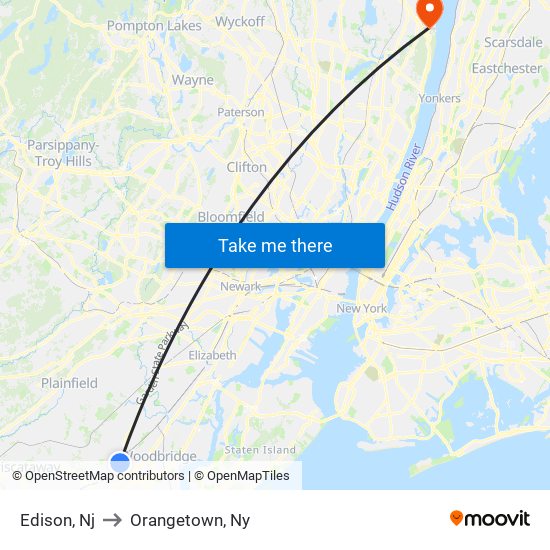 Edison, Nj to Orangetown, Ny map