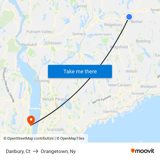 Danbury, Ct to Orangetown, Ny map