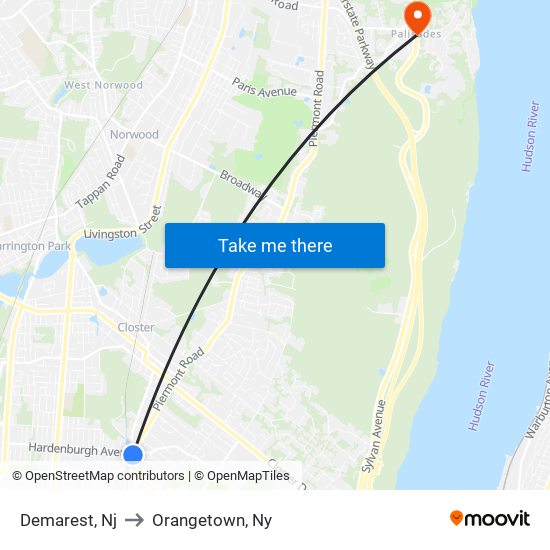 Demarest, Nj to Orangetown, Ny map