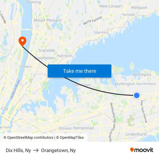 Dix Hills, Ny to Orangetown, Ny map